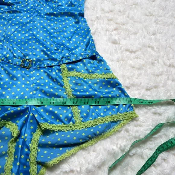 Victoria's Secret Sexy Little Things Y2K Blue Lime Polka Dot Satin  Romper 36B - Picture 5 of 8